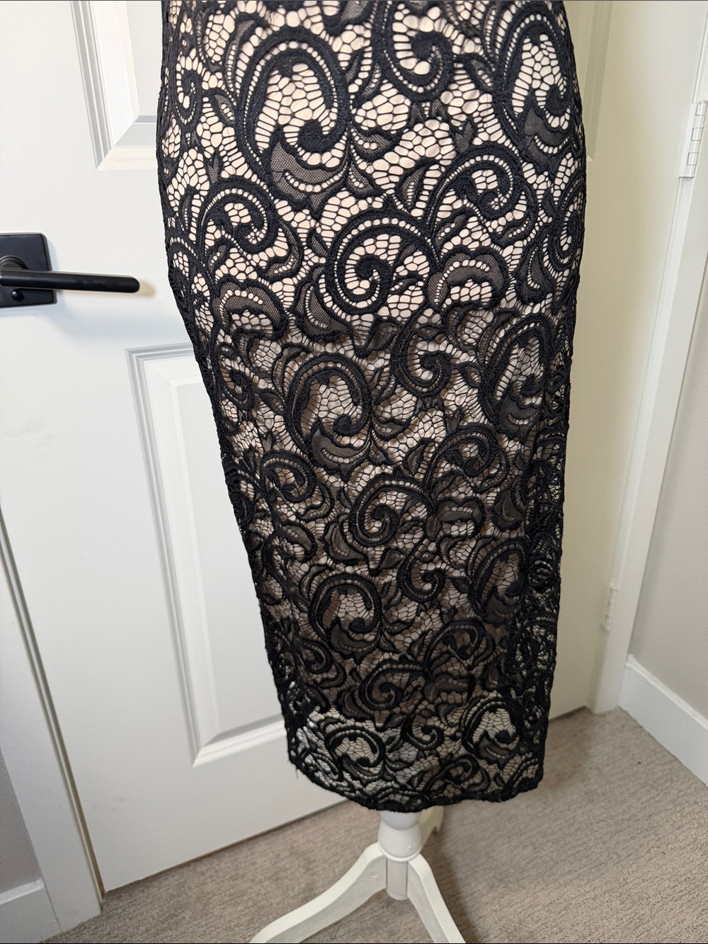 Black Lace Midi Dress with Nude Lining - Picture 4 of 6